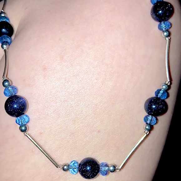 Blue Sandstone Good Luck Charm Beaded Necklace - Picture 3 of 3